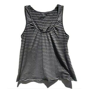 Bump In The Night Woman Maternity Shirt Sz L Black Stripes Lace Trim Sleeveless